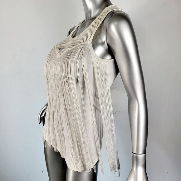 NWT~$60~INC~INTERNATIONAL CONCEPTS~S~WHITE FRINGE SLEEVELESS T-SHIRT TANK TOP - Picture 6 of 16